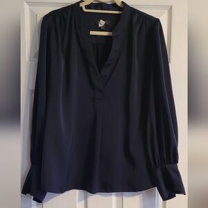 Banana Republic Navy Split-Neck Long Sleeve Blouse